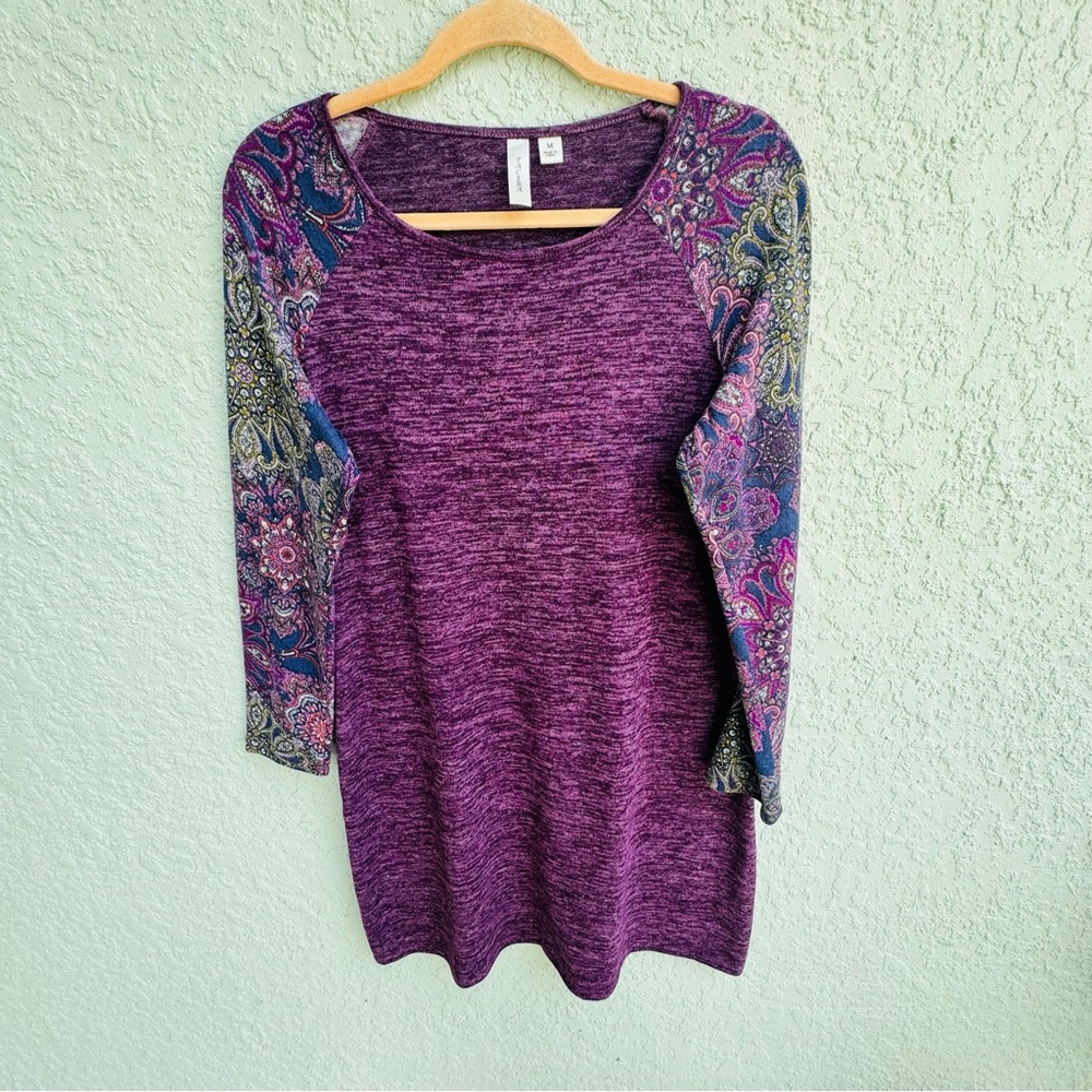 Tacera M whimsigoth boho purple midi sheath dress mandala psychedelic witchy